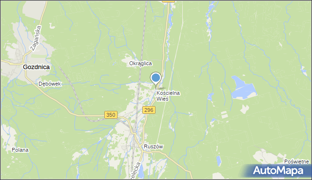 mapa Kościelna Wieś, Kościelna Wieś gmina Węgliniec na mapie Targeo